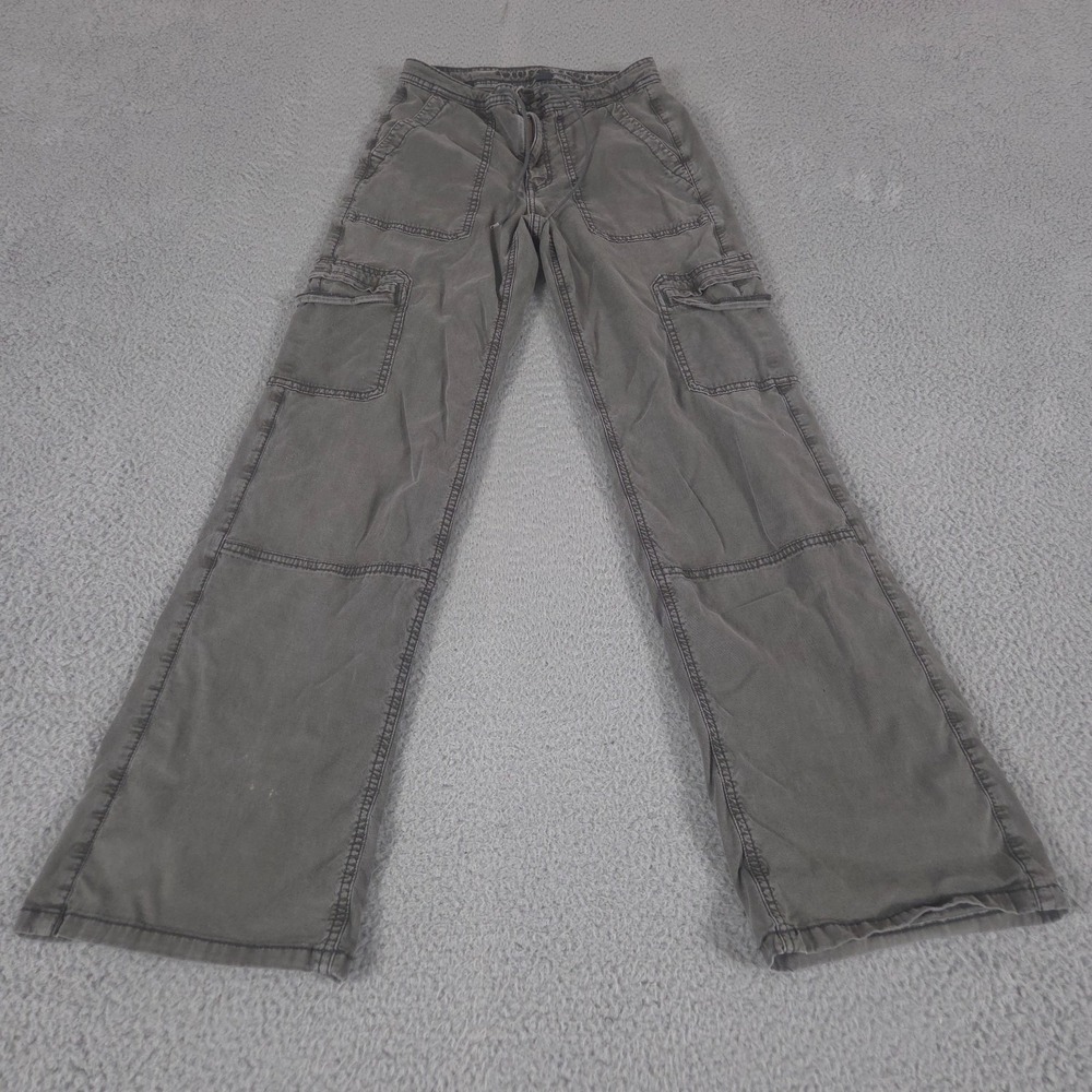 American Eagle Pants Womens 000 Gray Baggy Wide Leg Cargo Stretch Mid Rise Boho